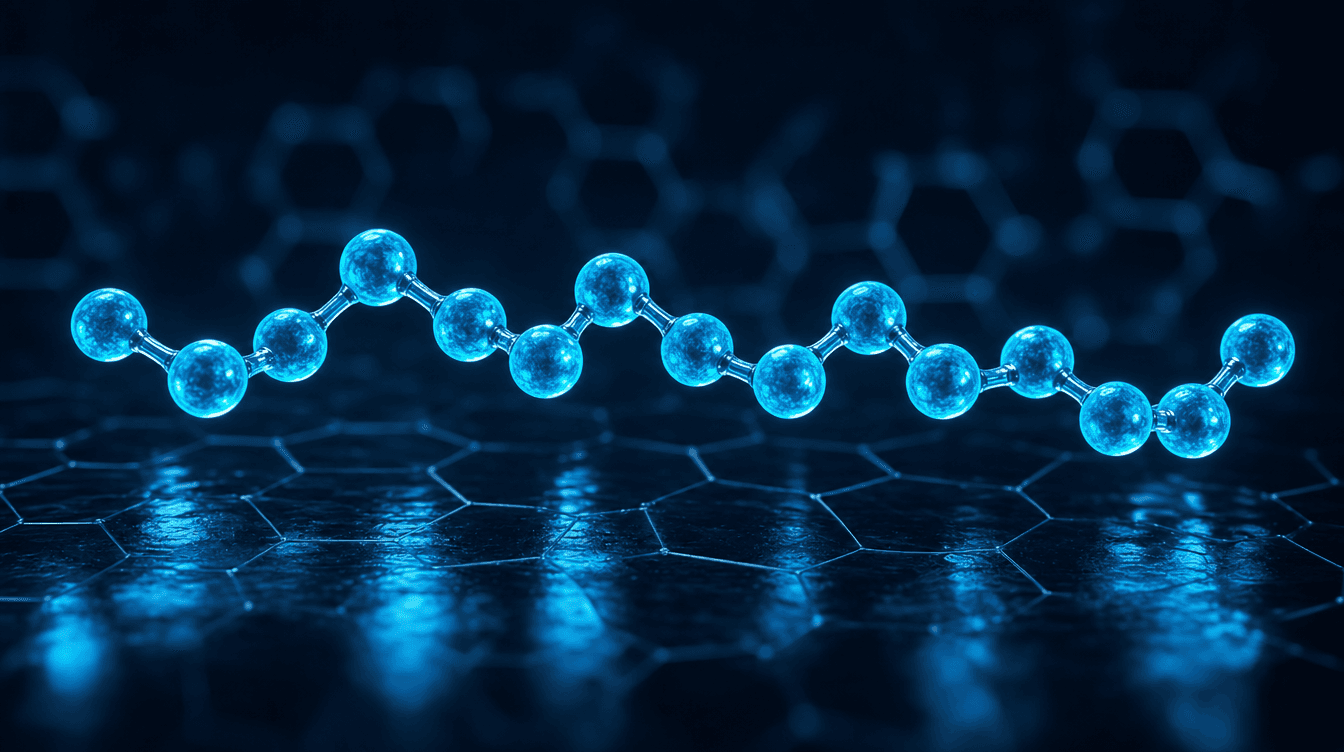 Abstract cyan 15-amino-acid pentadecapeptide chain on a dark background — Peptide Lab