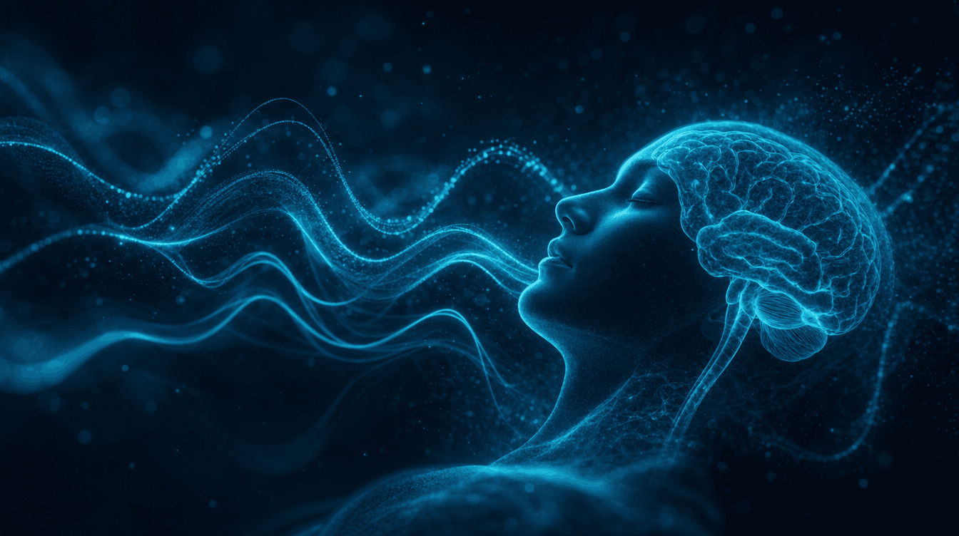 Cyan visualisation of a nonapeptide and delta brain waves — DSIP sleep research