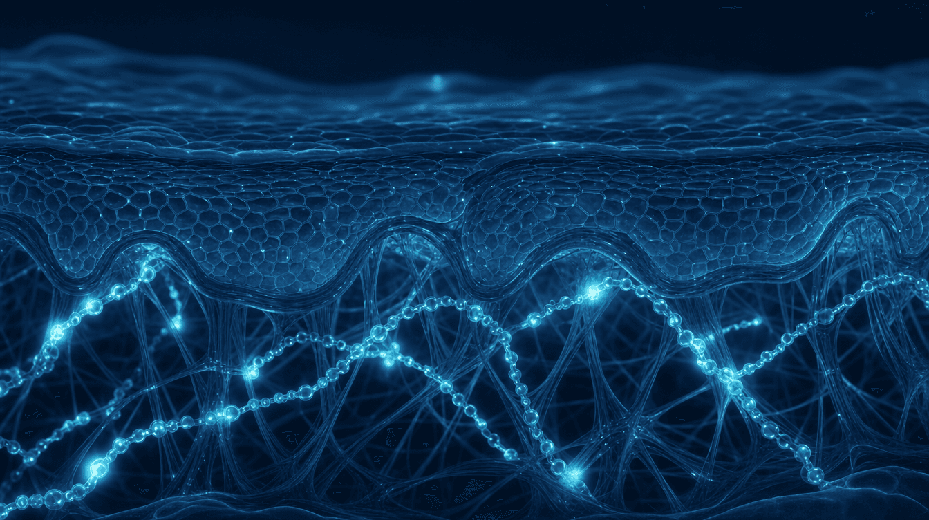 Cyan visualisation of three combined research peptides — KLOW blend research