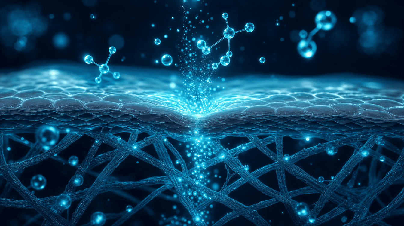 Cyan visualisation of retinol and collagen peptides in a cosmetic serum