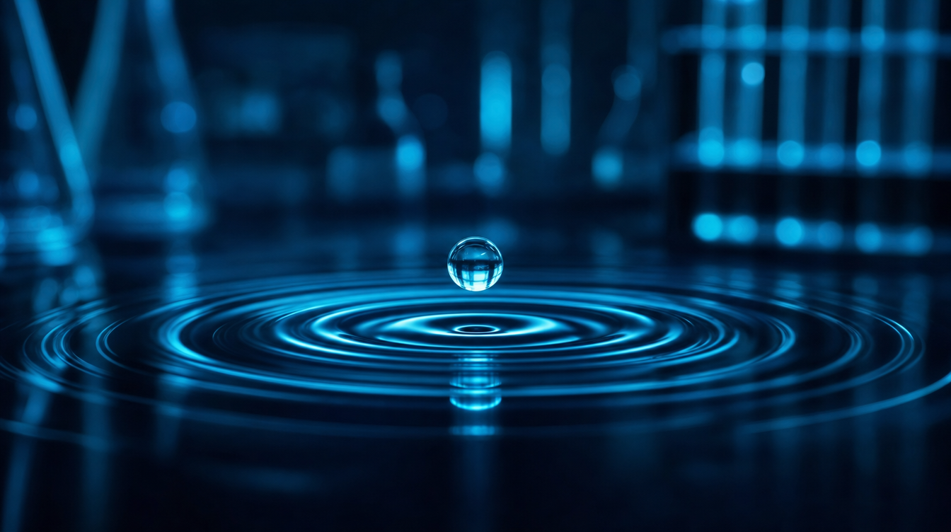 Steriler cyanfarbener Wassertröpfchen — bakteriostatisches Wasser für die Peptidrekonstitution