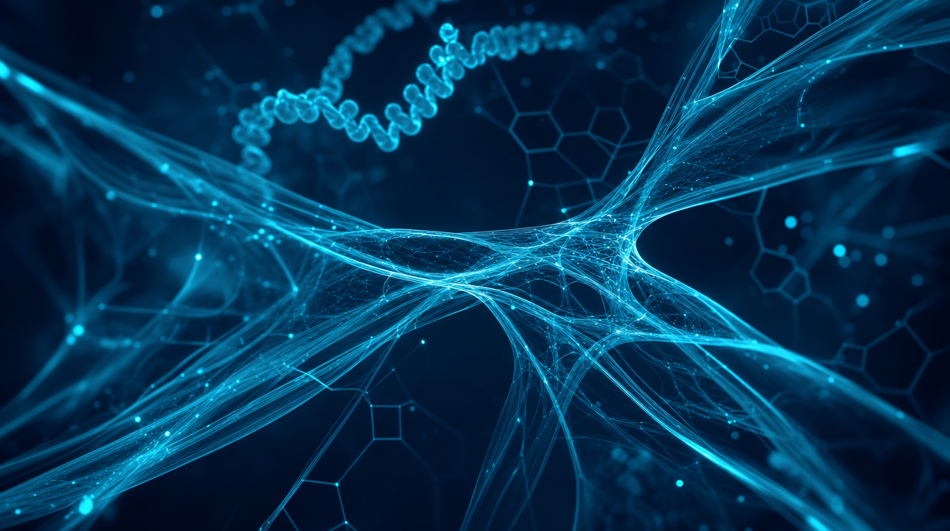 Wissenschaftliche Visualisierung der Geweberegeneration mit Peptidkette — BPC-157 Forschung