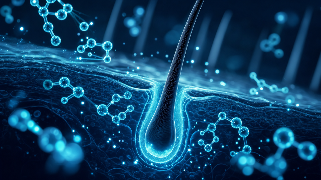 Visualisatie van koperpeptiden rond een haarfollikel — koperpeptide-haarserum