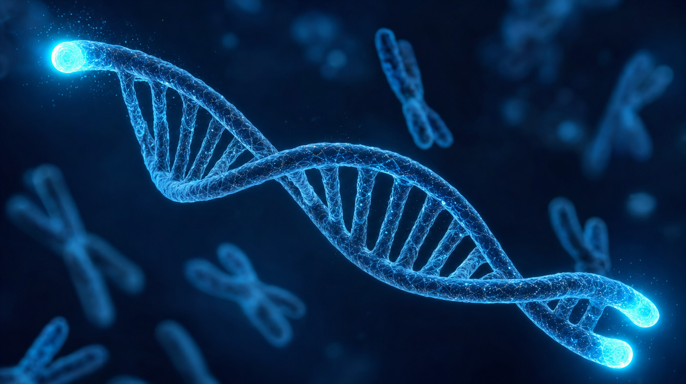 Visualisierung einer DNA-Helix mit Telomeren — Epithalon-Langlebigkeitsforschung