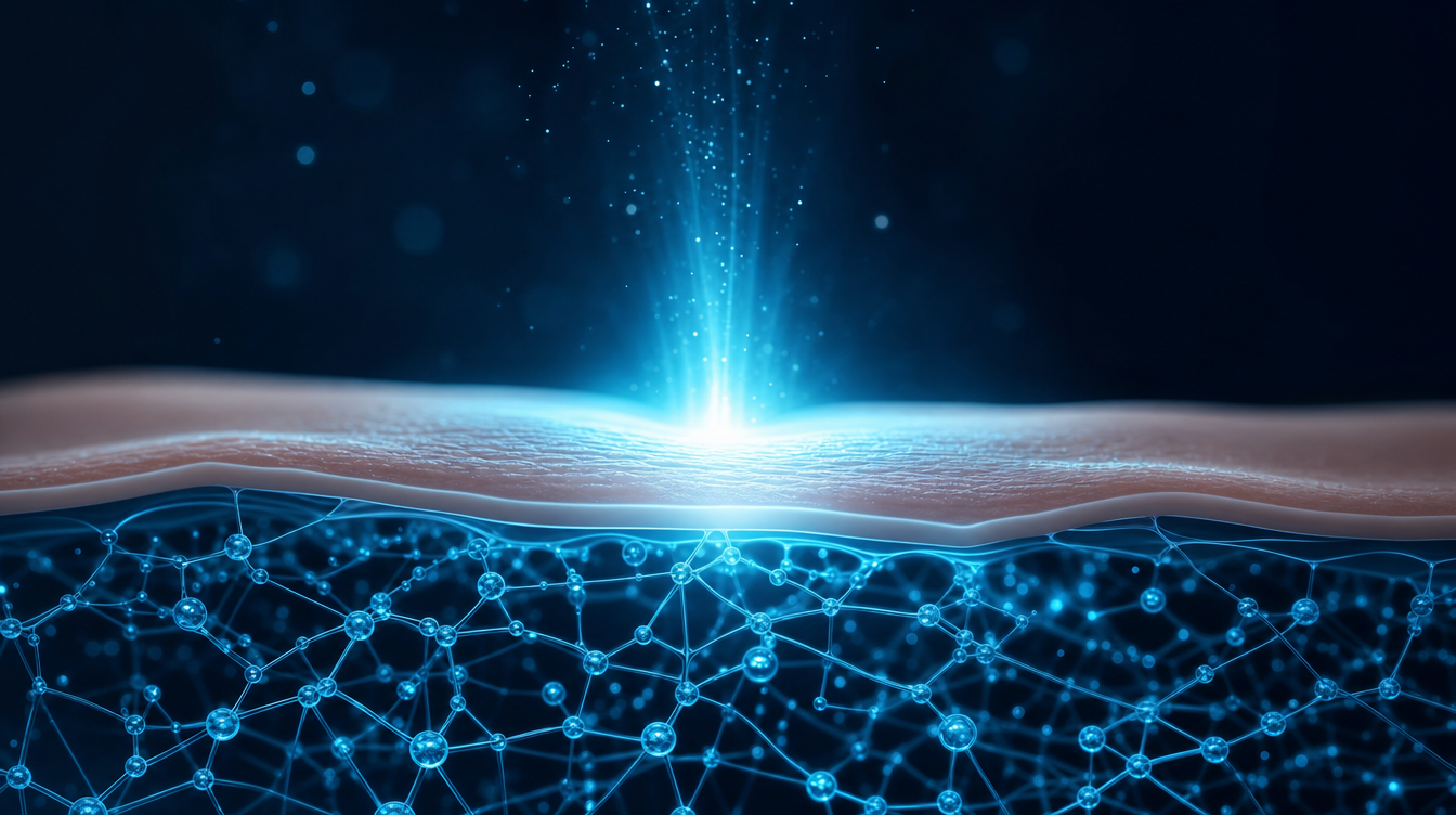Visualisatie van een lichtgevende huidoppervlak met een peptidenetwerk — Glow blend onderzoek