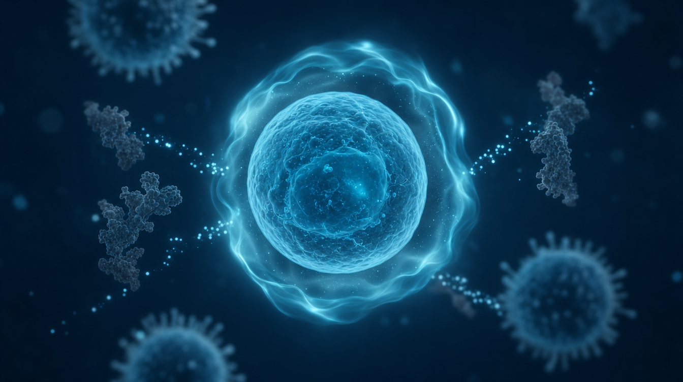 Visualisierung einer beruhigten Zelle mit gedämpften Entzündungssignalen — KPV-Immunforschung