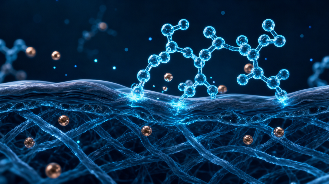Visualisatie van een peptidecomplex en koperionen bij collageenvezels — multi-peptide koperserum